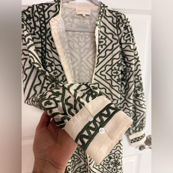 Sézane Silvana dress in a green geometric pattern ecru green - Picture 11 of 16